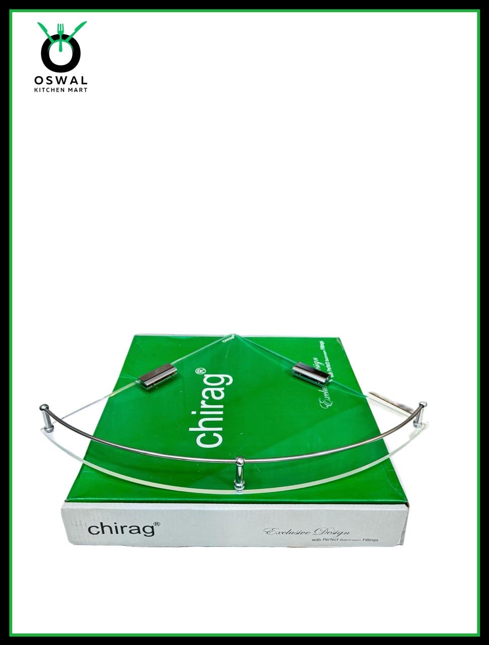 Chirag 12x12 Inch Clear Acrylic Corner Shelf with Stainless Steel Railing – Pack of 1