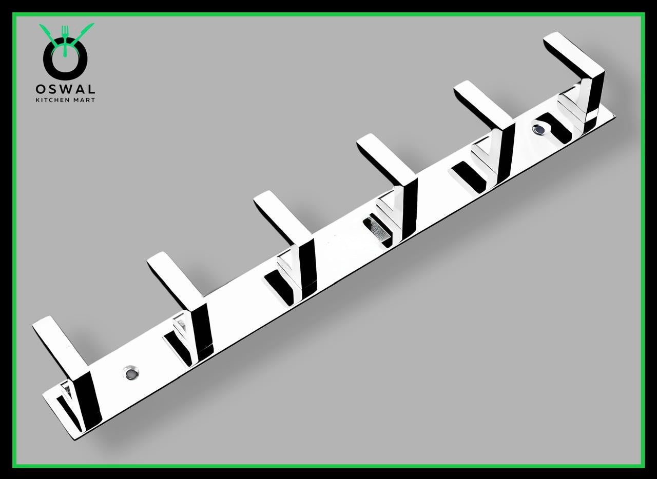 Stainless Steel Wall Mounted 6-Hook Hanger Rack (Pack of 1)