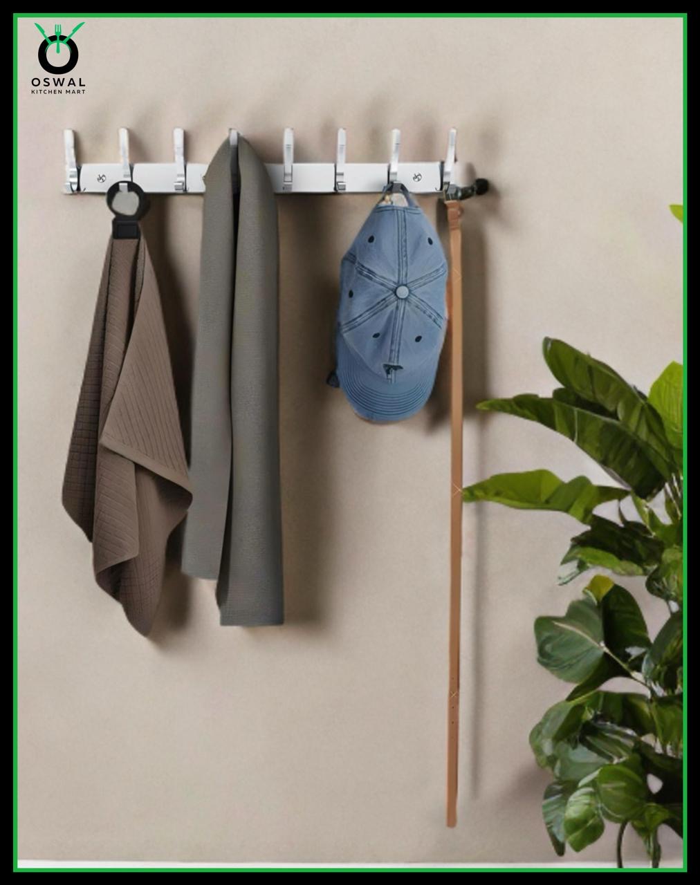 Stainless Steel Wall Mount 8 Hook Hanger – 40.5cm | Premium Towel, Key & Kitchen Hook Rail (Pack of 1)