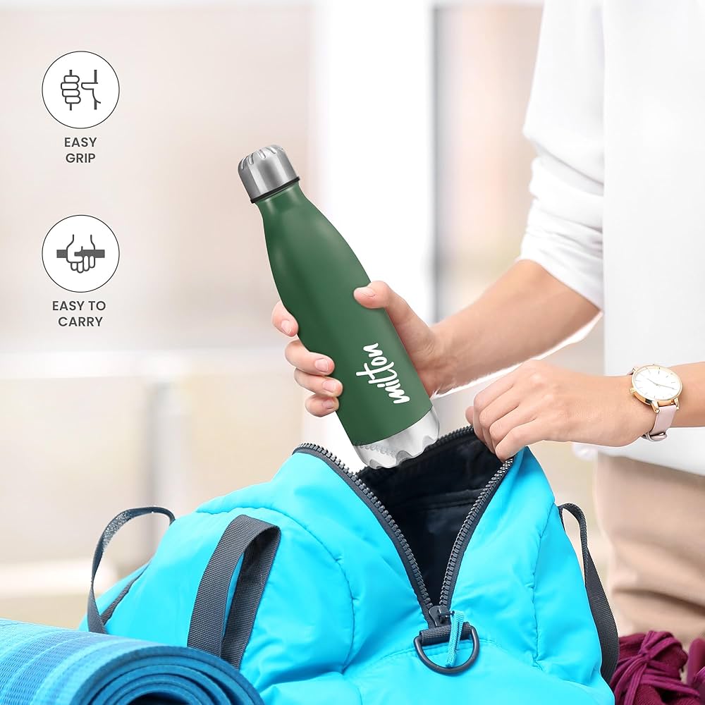 MILTON Shine 800 Ml Stainless Steel Water Bottle 800ml, Single Walled, ISI Certified I Leak Proof Lid, Rust Proof I For School, Office, Gym I Military Green
