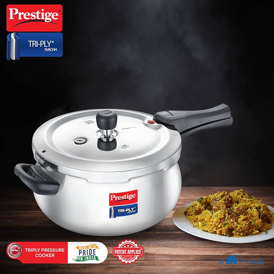 Prestige 5 Litre Svachh Tri-Ply handi pressure cooker(outer lid)|Deep Lid for spillage control|5 years warranty