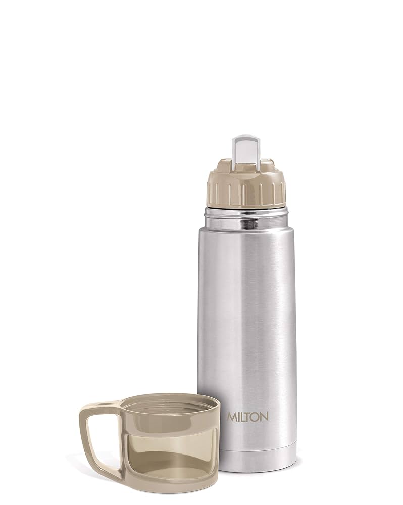 MILTON Glassy 350 Ml Thermosteel Vacuum Insulated Double Walled Flask with Drinking Cup lid & Jacket, 350 ml flask,24 Hours Hot & Cold, Easy to Carry,Rust Proof, Tea, Coffee, Travel Bottle,Grey