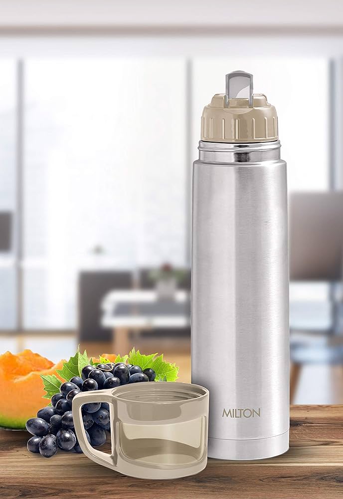 Milton Glassy 500Ml Thermosteel Vacuum Insulated Double Walled Flask with Drinking Cup lid & Jacket, 500 ml flask, 24 Hours Hot & Cold, Easy to Carry,Rust Proof, Tea, Coffee, Travel Bottle