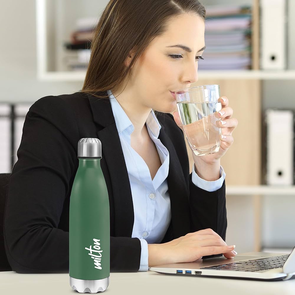 MILTON Shine 800 Ml Stainless Steel Water Bottle 800ml, Single Walled, ISI Certified I Leak Proof Lid, Rust Proof I For School, Office, Gym I Military Green