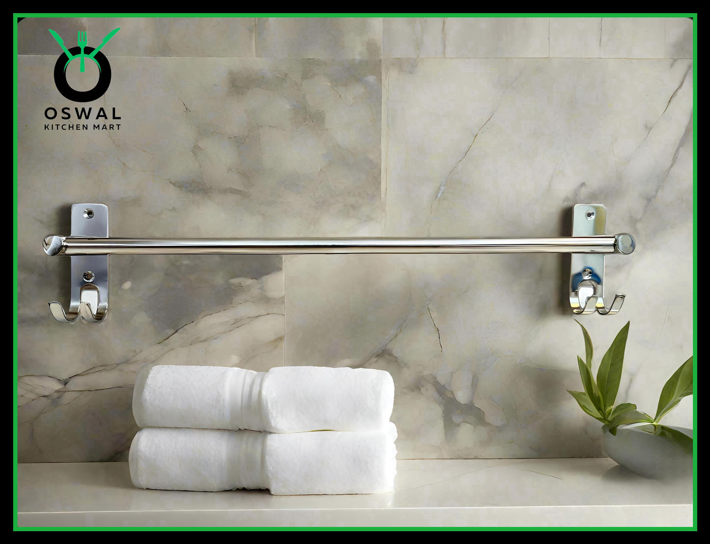 Stainless Steel Towel Rod with Double Hooks – 18-Inch Wall Mounted Hanger for Bathroom