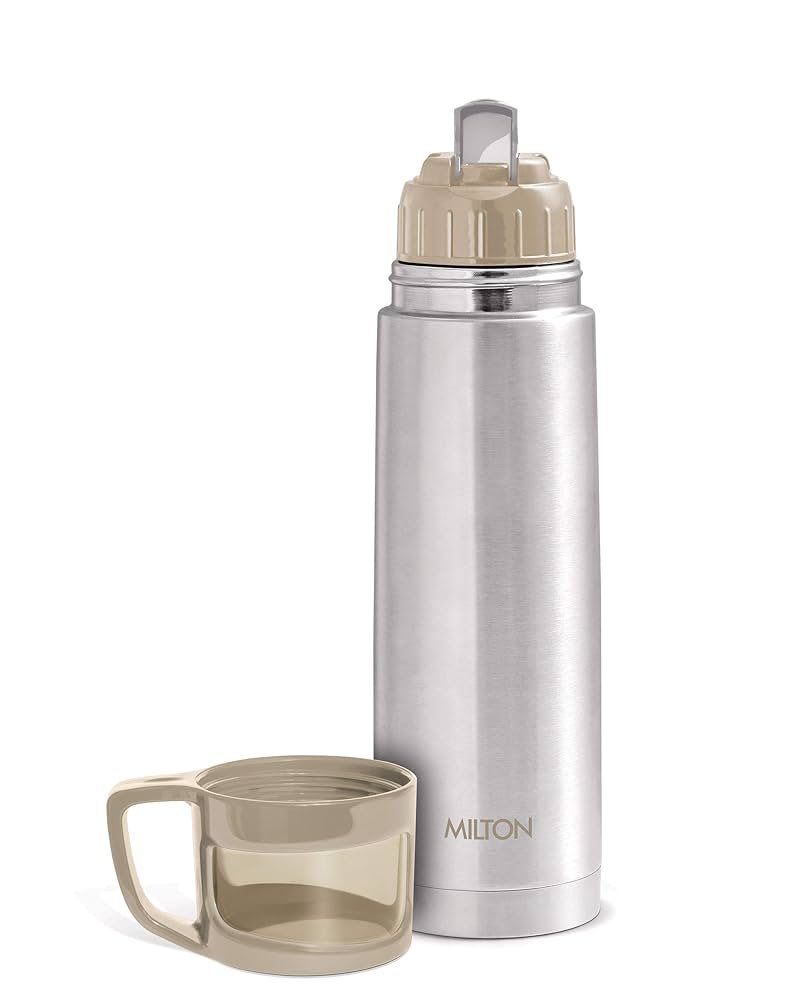MILTON Glassy 750 Ml Thermosteel Vacuum Insulated Double Walled Flask with Drinking Cup lid & Jacket, 750 ml flask,24 Hours Hot & Cold, Easy to Carry,Rust Proof, Tea, Coffee, Travel Bottle