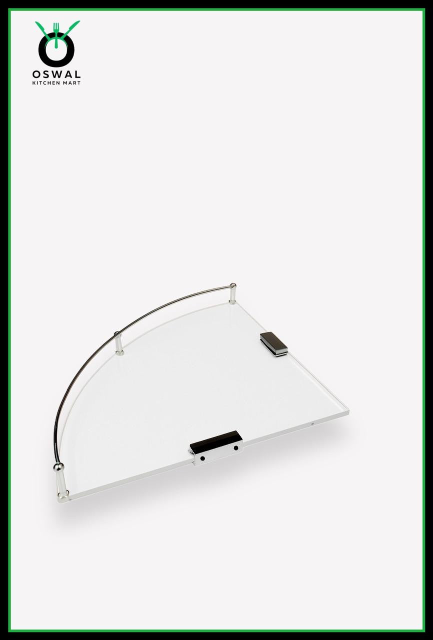 Chirag 10x10 Inch Clear Acrylic Corner Shelf with Stainless Steel Railing – Pack of 1