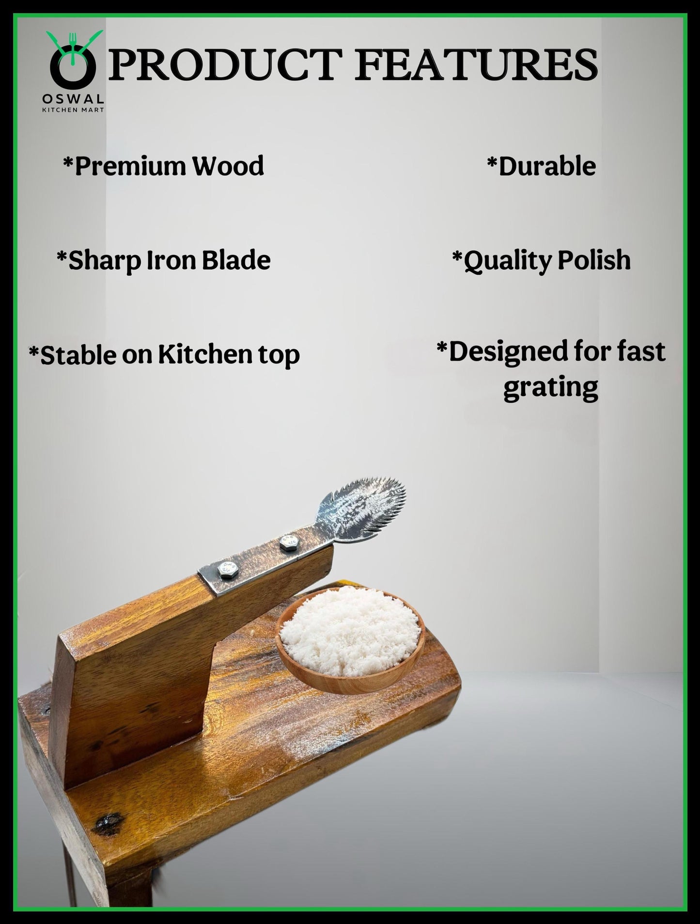 Traditional Table Top Wooden Coconut Scraper with Sharp Iron Blade – Handcrafted & Durable