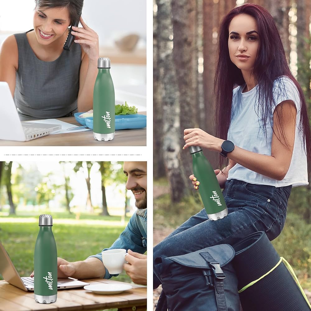 MILTON Shine 800 Ml Stainless Steel Water Bottle 800ml, Single Walled, ISI Certified I Leak Proof Lid, Rust Proof I For School, Office, Gym I Military Green