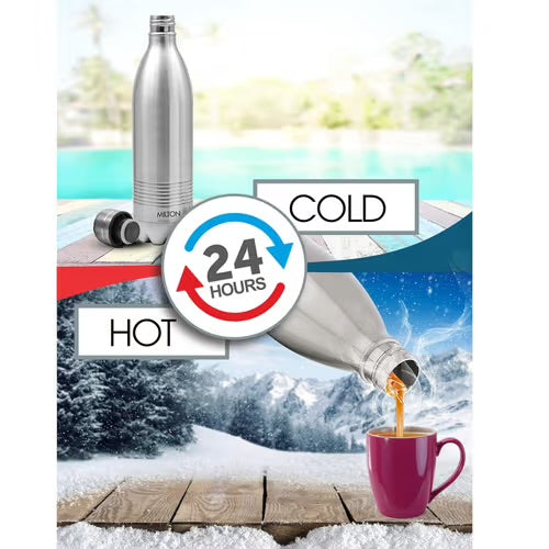 Milton Duo DLX 500 Ml Thermosteel Water Bottle 500 ml, 24 Hr Hot and Cold I Leak Proof Lid, ISI Certified I Vacuum Insulated I for Office, Gym, School