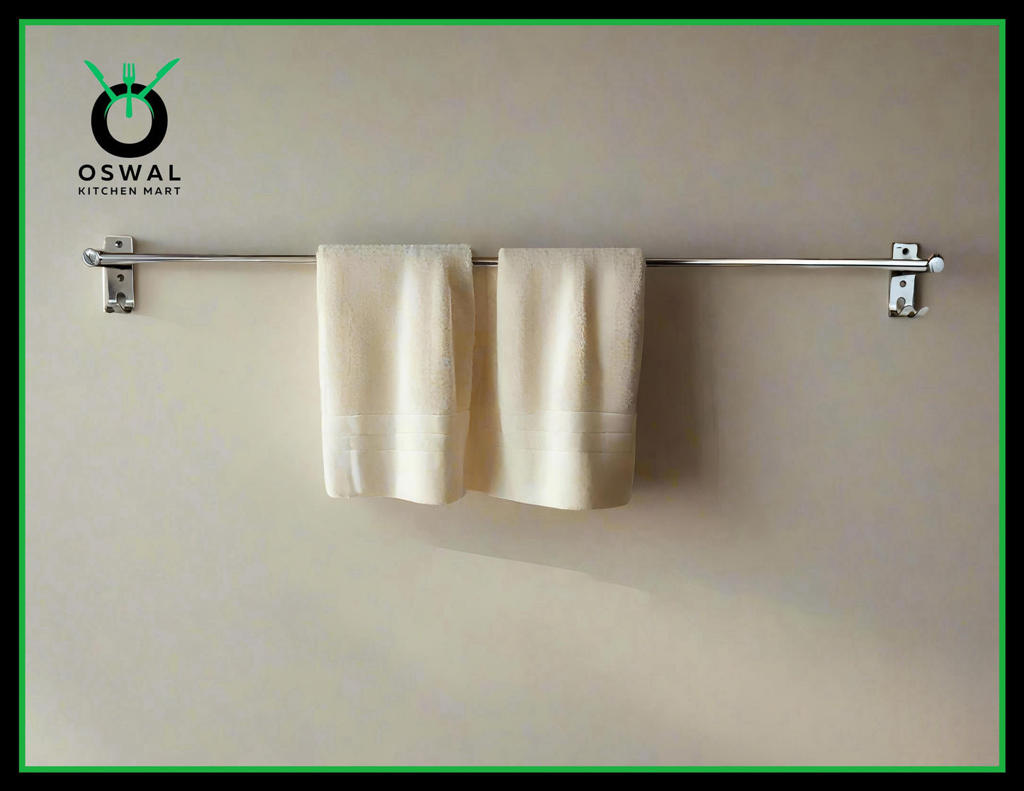 Stainless Steel Towel Rod with Double Hooks – 36-Inch Wall Mounted Hanger for Bathroom