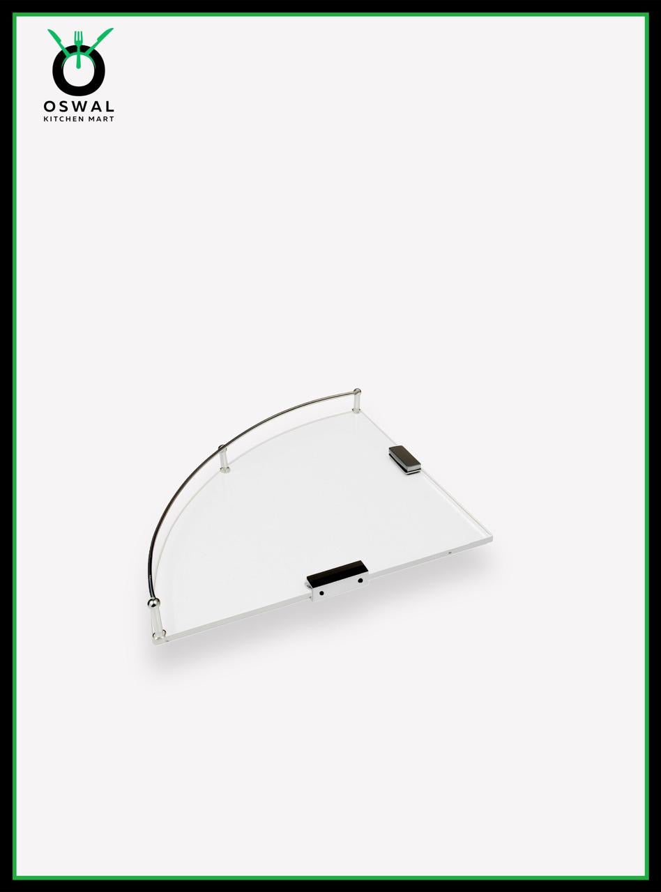 Chirag 8x8 Inch Clear Acrylic Corner Shelf with Stainless Steel Railing – Pack of 1