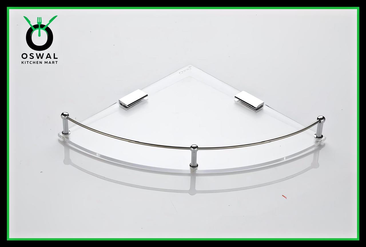 Chirag 12x12 Inch Clear Acrylic Corner Shelf with Stainless Steel Railing – Pack of 1