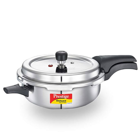 Prestige 4L Svachh Deluxe Alpha Senior Pressure Cooker stainless steel|Outer lid|Ideal for 4-6 persons|Deep lid for spillage control|Gas & induction compatible|10 years warranty