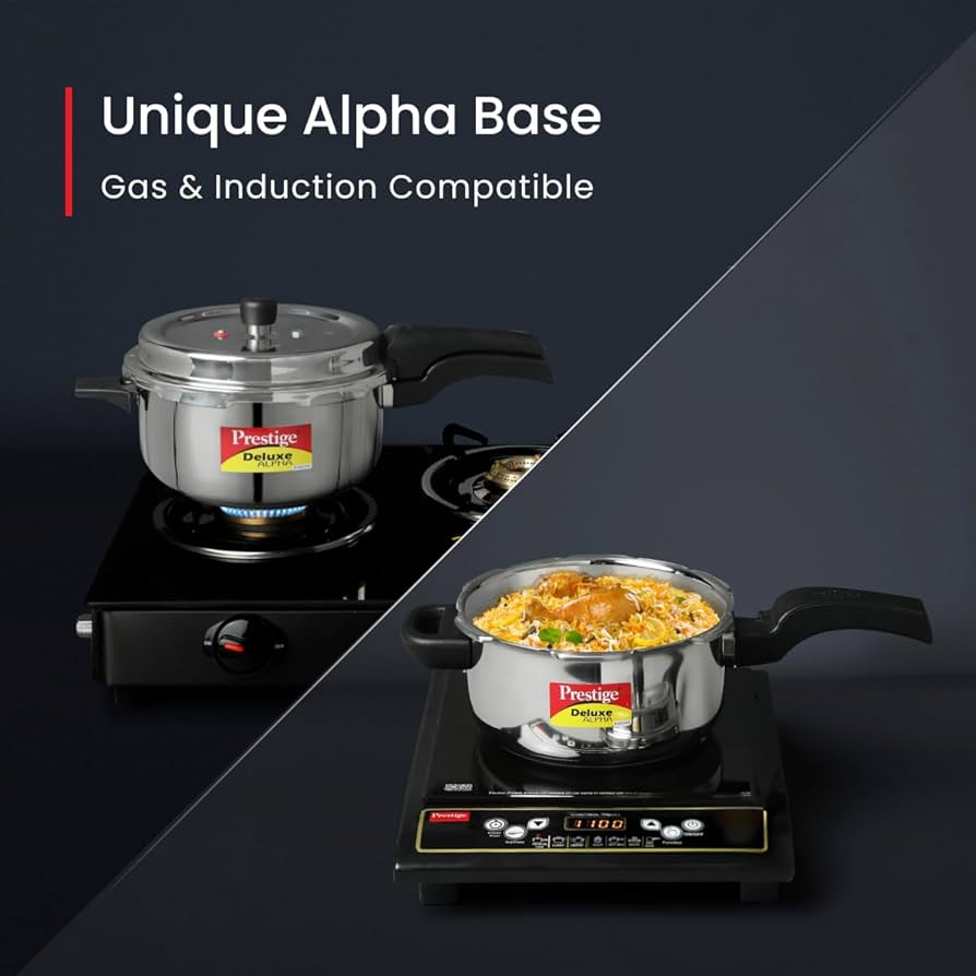 Prestige 3L Svachh Deluxe Alpha stainless steel Pressure Cooker|Outer lid|3-4 personsl|Deep lid for spillage control|Gas & induction compatible|Controlled GasketRelease System|10 years warranty