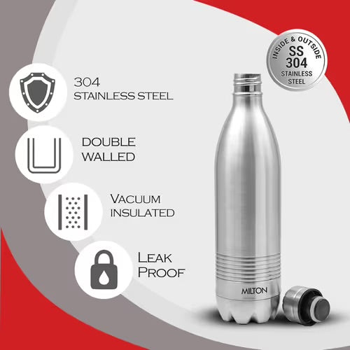 Milton Duo DLX 500 Ml Thermosteel Water Bottle 500 ml, 24 Hr Hot and Cold I Leak Proof Lid, ISI Certified I Vacuum Insulated I for Office, Gym, School