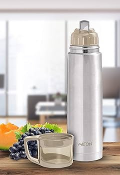 Milton Glassy 1000 Ml Thermosteel Vacuum Insulated Double Walled Flask with Drinking Cup lid & Jacket, 1000 ml flask ,24 Hours Hot & Cold,Easy to Carry,Rust Proof, Tea, Coffee,Travel Bottle