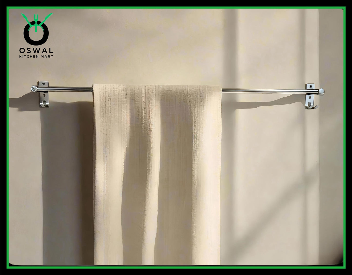 Stainless Steel Towel Rod with Double Hooks – 36-Inch Wall Mounted Hanger for Bathroom