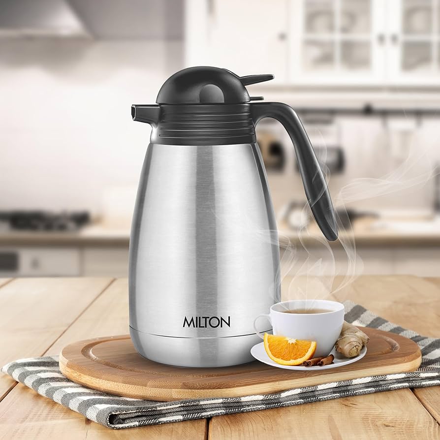 Milton Carafe 1500 Ml Stainless Steel Double Walled Vacuum Insulated Flask with Lid and Handle, 1500 ml, Coffee/Tea Carafe Heat & Cold Retention, Leak Proof, Rust Free, Easy to Carry