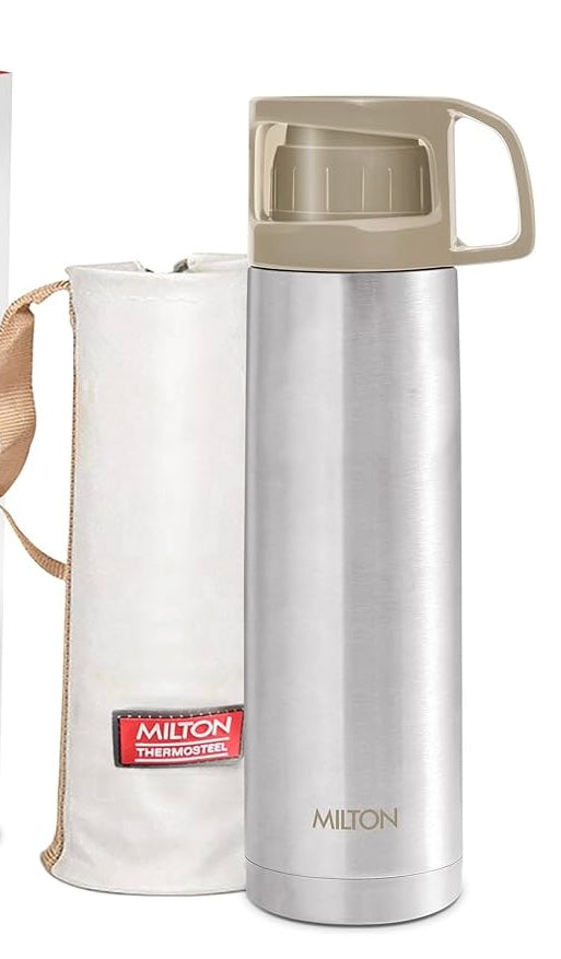Milton Glassy 1000 Ml Thermosteel Vacuum Insulated Double Walled Flask with Drinking Cup lid & Jacket, 1000 ml flask ,24 Hours Hot & Cold,Easy to Carry,Rust Proof, Tea, Coffee,Travel Bottle