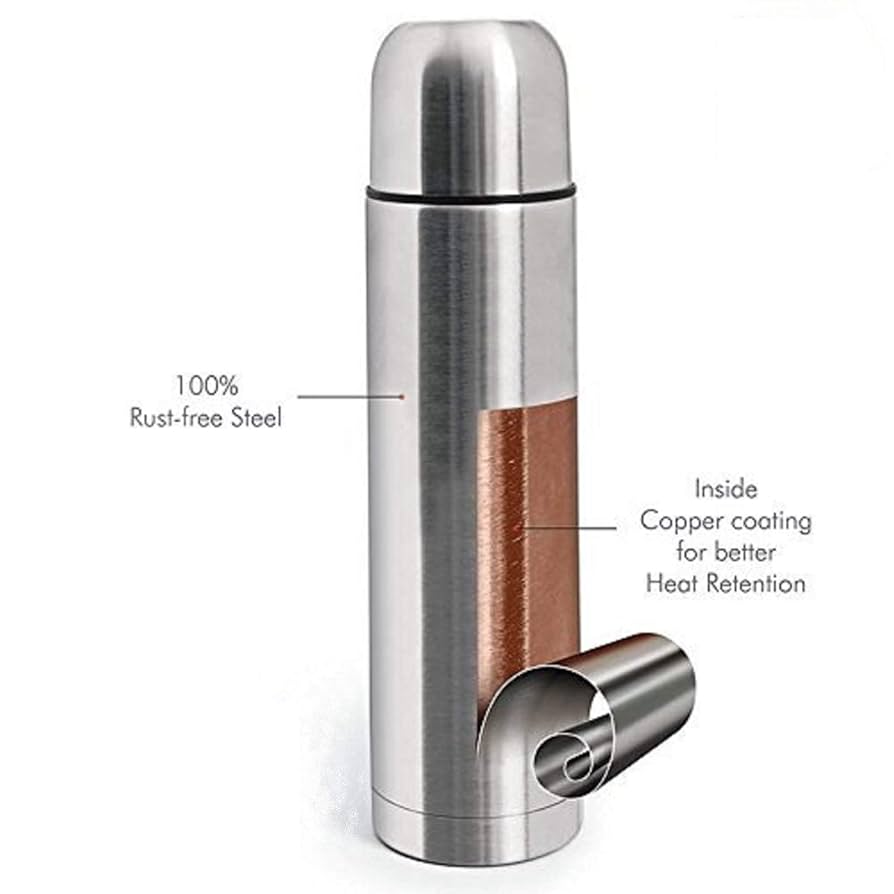 Milton Plain Lid 1000 Ml Thermosteel flask 1 litre, 24 Hr Hot and Cold I Leak Proof Lid, ISI Certified I Vacuum Insulated I for Office, Gym, School