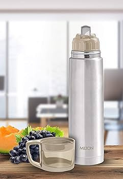 MILTON Glassy 750 Ml Thermosteel Vacuum Insulated Double Walled Flask with Drinking Cup lid & Jacket, 750 ml flask,24 Hours Hot & Cold, Easy to Carry,Rust Proof, Tea, Coffee, Travel Bottle