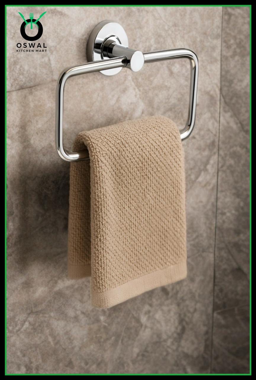 Stainless Steel Rectangular Towel Ring for Bathroom | Wall Mounted Napkin & Hand Towel Holder | Pack of 1