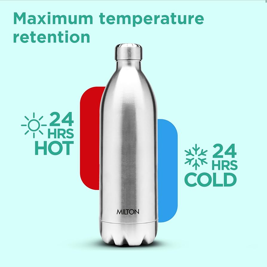 Milton Duo DLX 1500 Ml Thermosteel Water Bottle 1.5 Litre, 24 Hr Hot and Cold I Leak Proof Lid, ISI Certified I Vacuum Insulated I for Office, Gym, School
