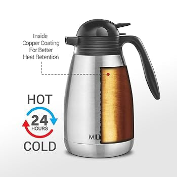 Milton Carafe 1500 Ml Stainless Steel Double Walled Vacuum Insulated Flask with Lid and Handle, 1500 ml, Coffee/Tea Carafe Heat & Cold Retention, Leak Proof, Rust Free, Easy to Carry