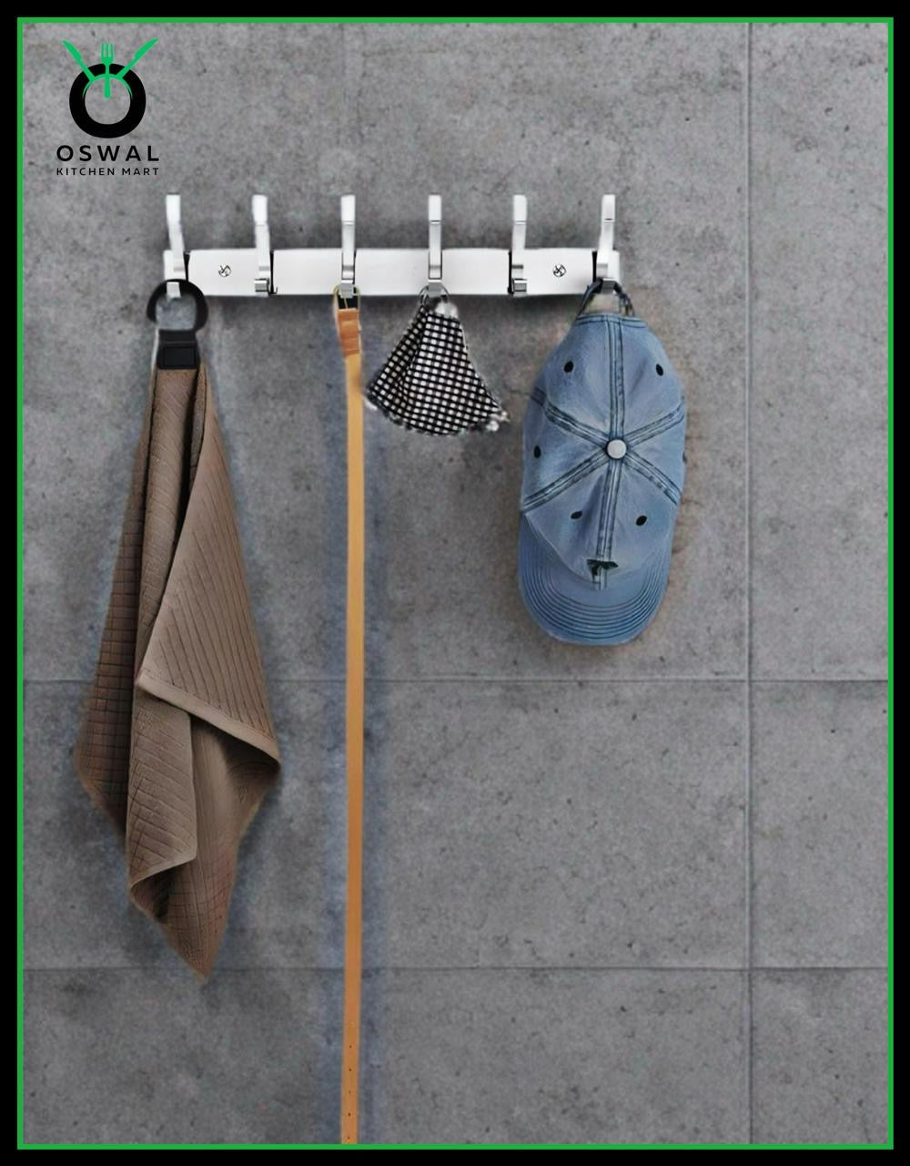 Stainless Steel Wall Mount 6 Hook Hanger – 30 cm | Heavy Duty, Rust-Proof Bathroom & Kitchen Towel Hook (Pack of 1)
