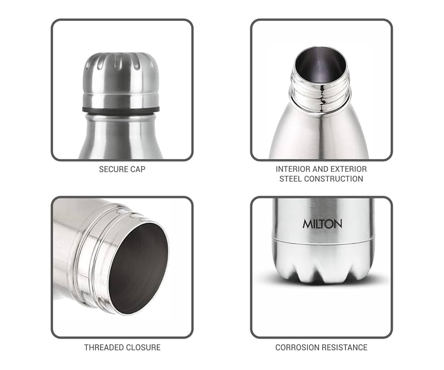 Milton Duo DLX 1800 Ml Thermosteel Water Bottle 1.8 Litre, 24 Hr Hot and Cold I Leak Proof Lid, ISI Certified I Vacuum Insulated I for Office, Gym, School