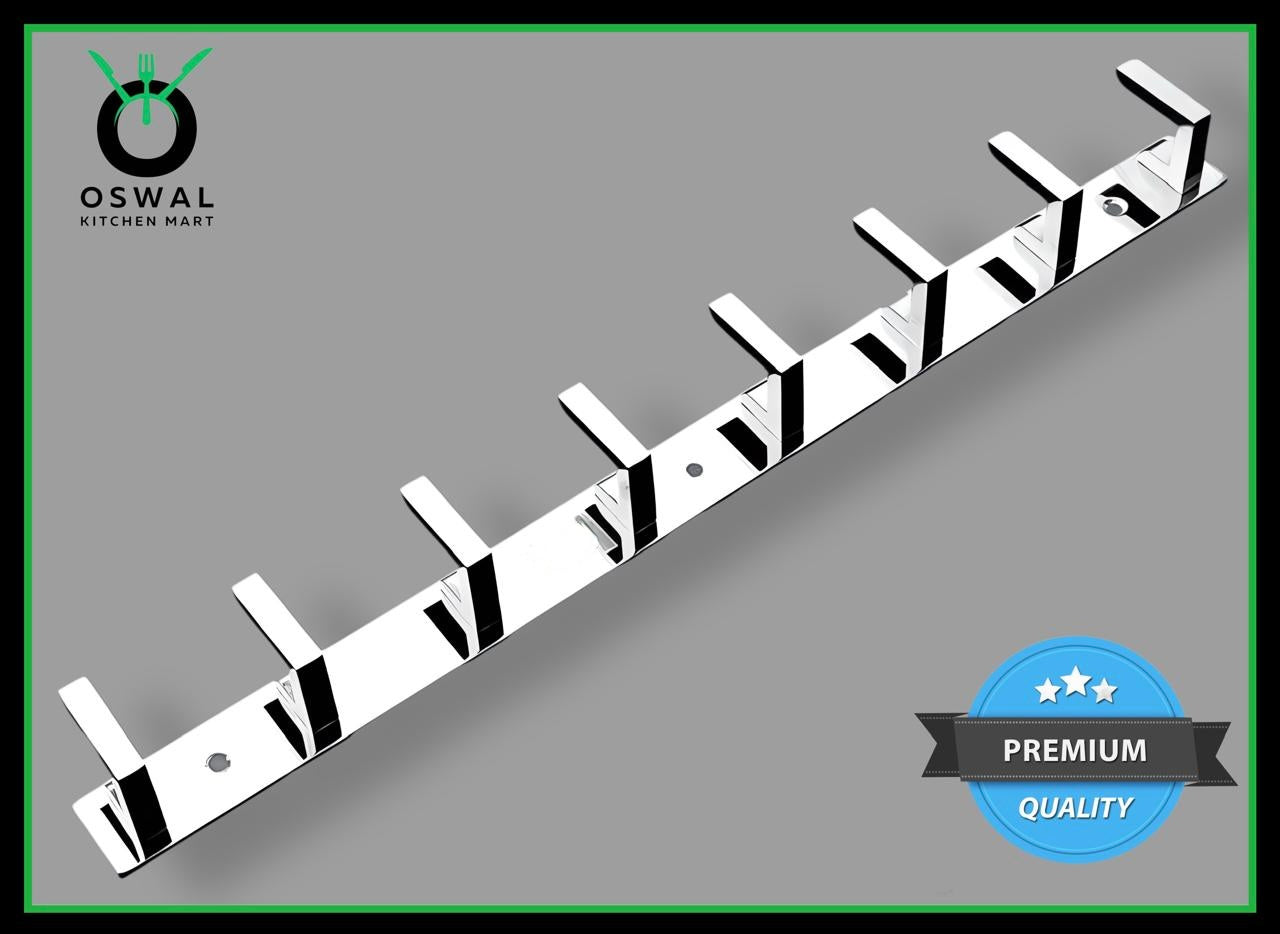 Stainless Steel Wall Mount 8-Hook Hanger | 44x3cm Bathroom & Kitchen Towel Holder | Rustproof Multipurpose Hook Rail (Pack of 1)