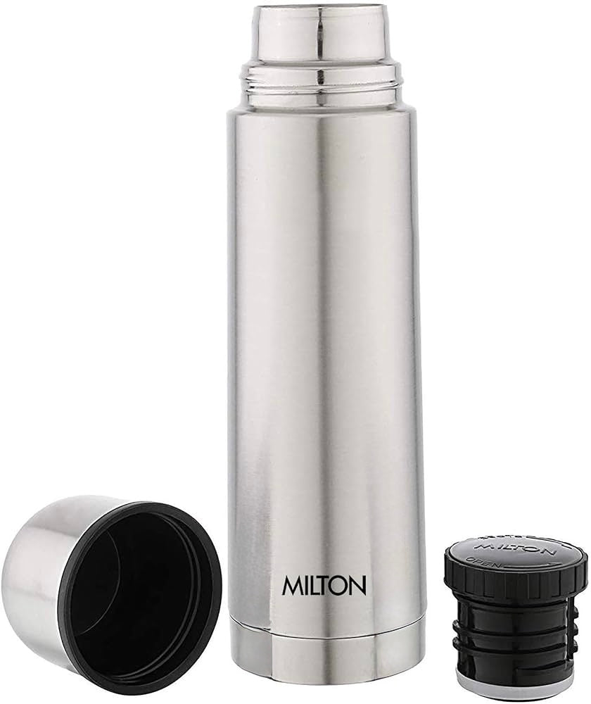 Milton Plain Lid 1000 Ml Thermosteel flask 1 litre, 24 Hr Hot and Cold I Leak Proof Lid, ISI Certified I Vacuum Insulated I for Office, Gym, School