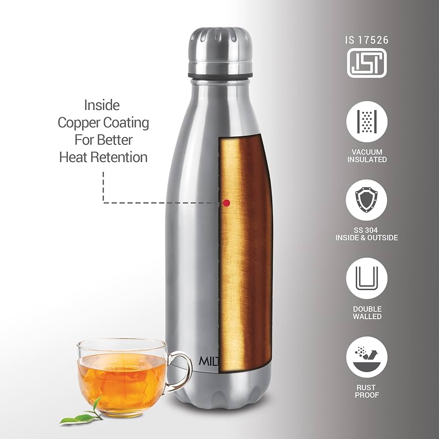 Milton Duo DLX 1800 Ml Thermosteel Water Bottle 1.8 Litre, 24 Hr Hot and Cold I Leak Proof Lid, ISI Certified I Vacuum Insulated I for Office, Gym, School