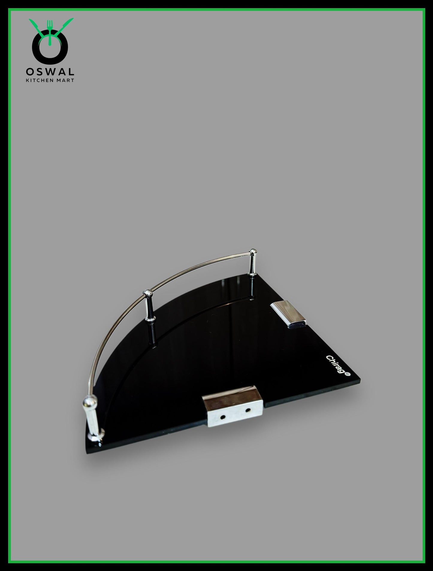 Chirag 8x8 Inch Black Premium Acrylic Corner Shelf with Stainless Steel Railing – Pack of 1 | Bathroom Shelf & Accessories | Wall Mounted Rack for Kitchen, Office, Wash Area | Multipurpose Organizer