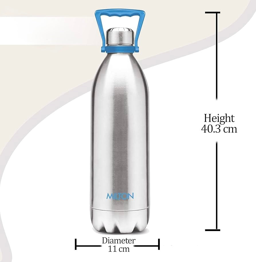 Milton Duo DLX 2000 Ml Thermosteel Bottle, 2 Litre Water Bottle with handle, 24 Hours Hot and Cold, Easy to Carry, Easy Grip, Rust Proof, Tea, Coffee, Office, Travel Bottle