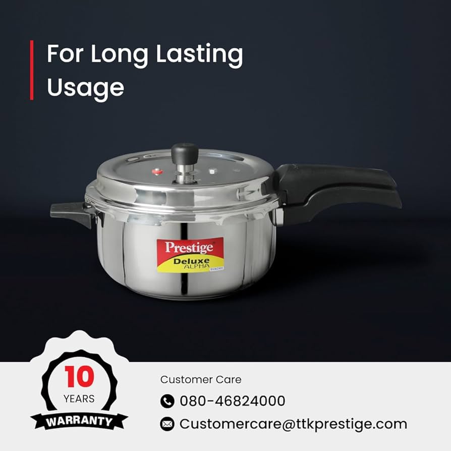 Prestige 3L Svachh Deluxe Alpha stainless steel Pressure Cooker|Outer lid|3-4 personsl|Deep lid for spillage control|Gas & induction compatible|Controlled GasketRelease System|10 years warranty