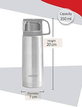 MILTON Glassy 350 Ml Thermosteel Vacuum Insulated Double Walled Flask with Drinking Cup lid & Jacket, 350 ml flask,24 Hours Hot & Cold, Easy to Carry,Rust Proof, Tea, Coffee, Travel Bottle,Grey