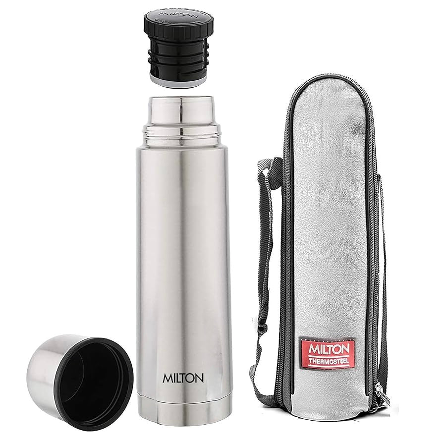 Milton Plain Lid 500 ml Thermosteel flask 500 ml, 24 Hr Hot and Cold I Leak Proof Lid with Jacket, ISI Certified I Vacuum Insulated I for Office, Gym, School