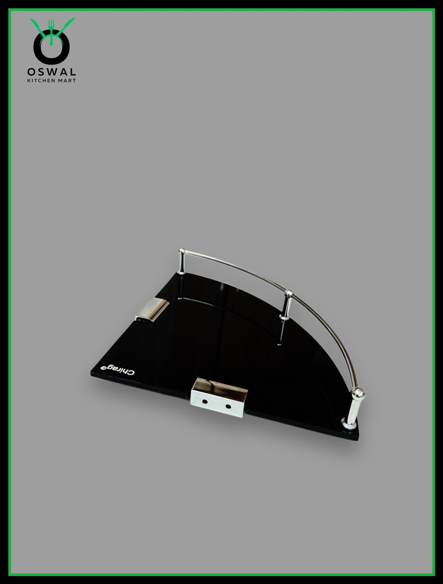 Chirag 8x8 Inch Black Premium Acrylic Corner Shelf with Stainless Steel Railing – Pack of 1 | Bathroom Shelf & Accessories | Wall Mounted Rack for Kitchen, Office, Wash Area | Multipurpose Organizer