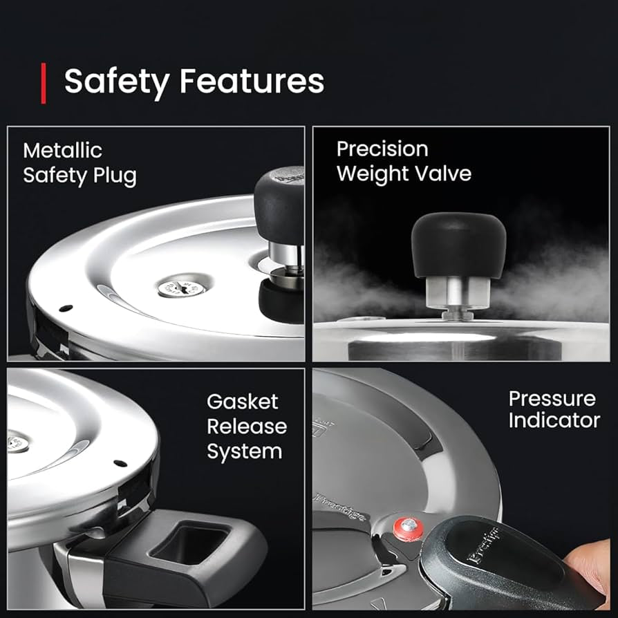 Prestige Svachh Triply Outer Lid Pressure Cooker with Unique Deep Lid for Spillage Control, 3 Litre, 304 Stainless Steel Inner Surface, Thick Gauge, 3 litre