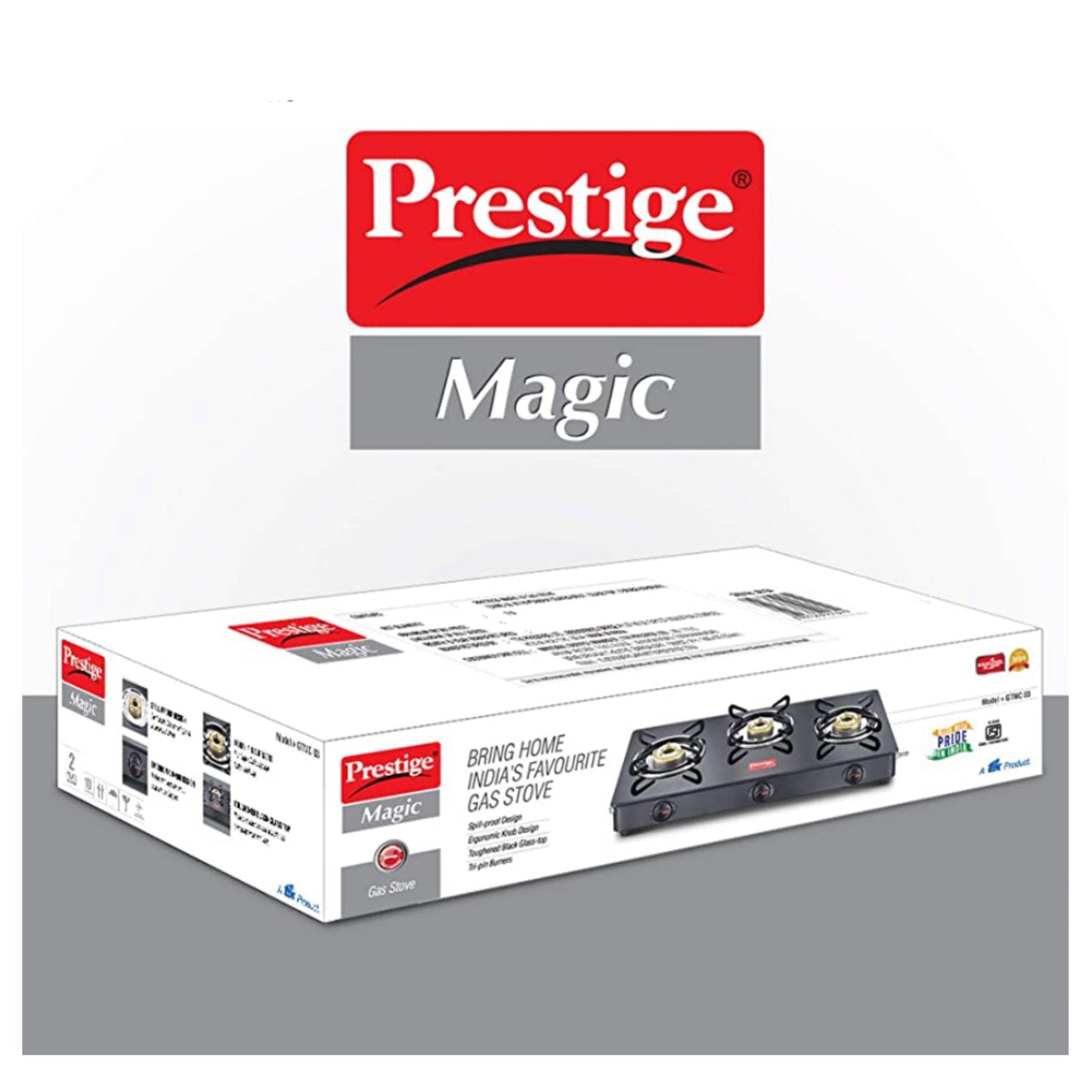 Prestige Magic Toughened Glass Top 3 Brass Burner Gas Stove