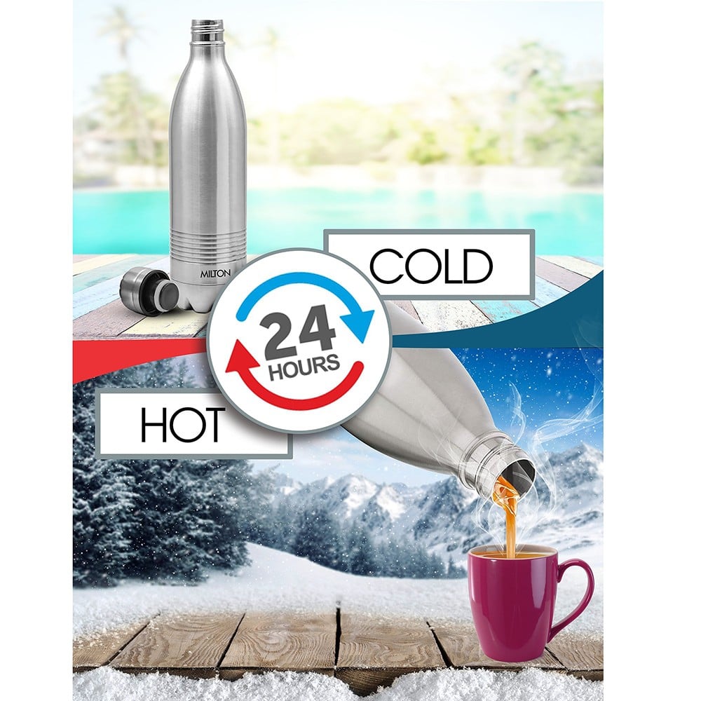 Milton Duo DLX 1000 Ml Thermosteel Bottle, 1000 ml Water Bottle, 24 Hours Hot and Cold, Easy to Carry, Easy Grip, Rust Proof, Tea, Coffee, Office, Travel Bottle