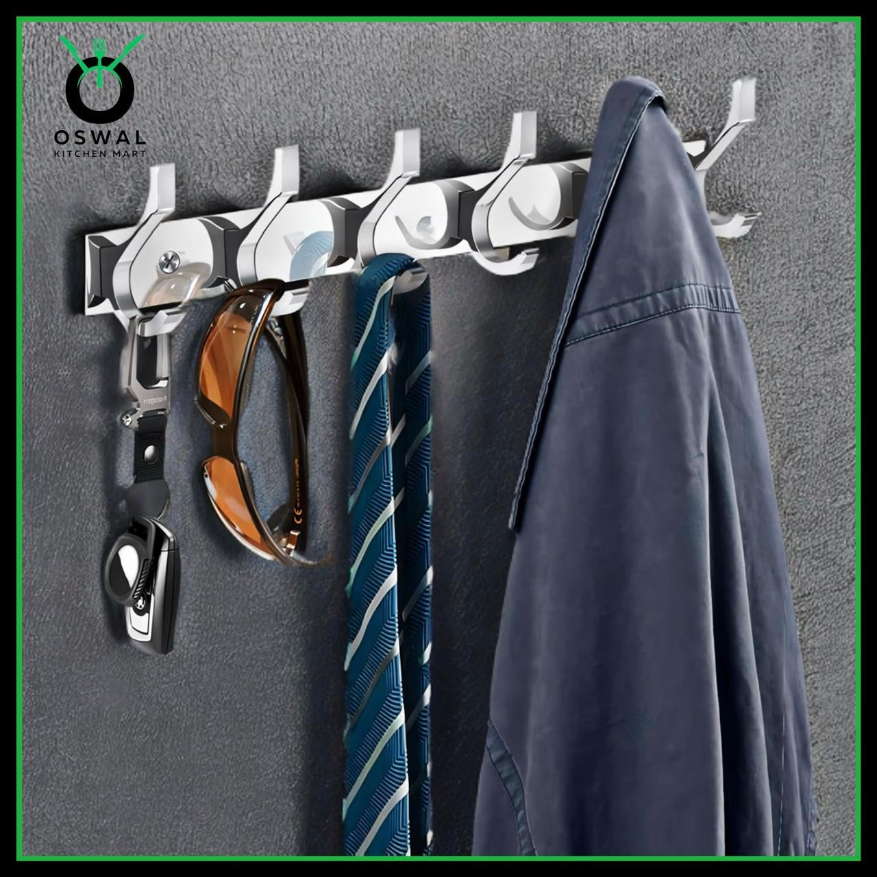 Stainless Steel Wall Mount 6 Hook Hanger – 30 cm | Heavy Duty, Rust-Proof Bathroom & Kitchen Towel Hook (Pack of 1)