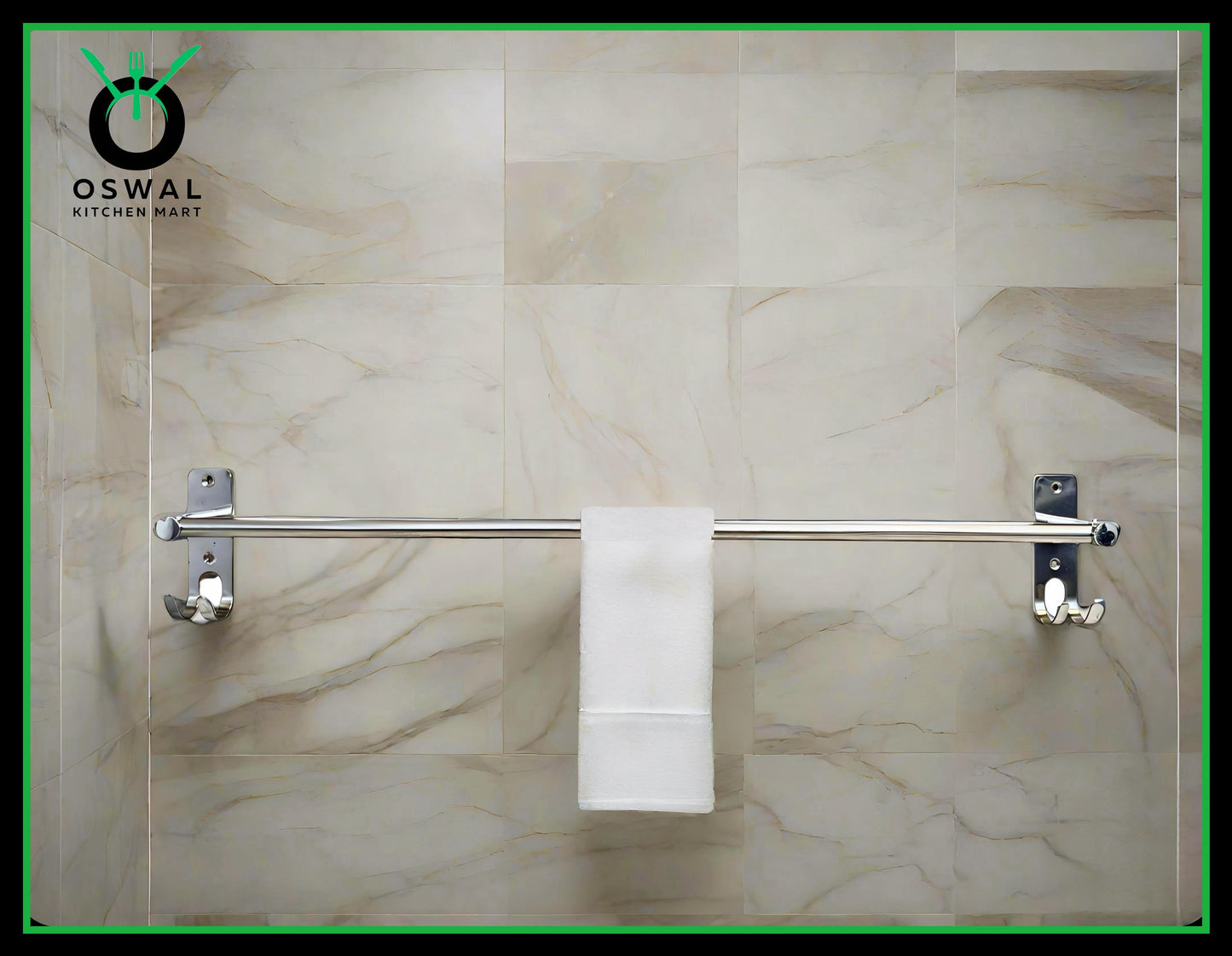 Stainless Steel Towel Rod with Double Hooks – 24-Inch Wall Mounted Hanger for Bathroom