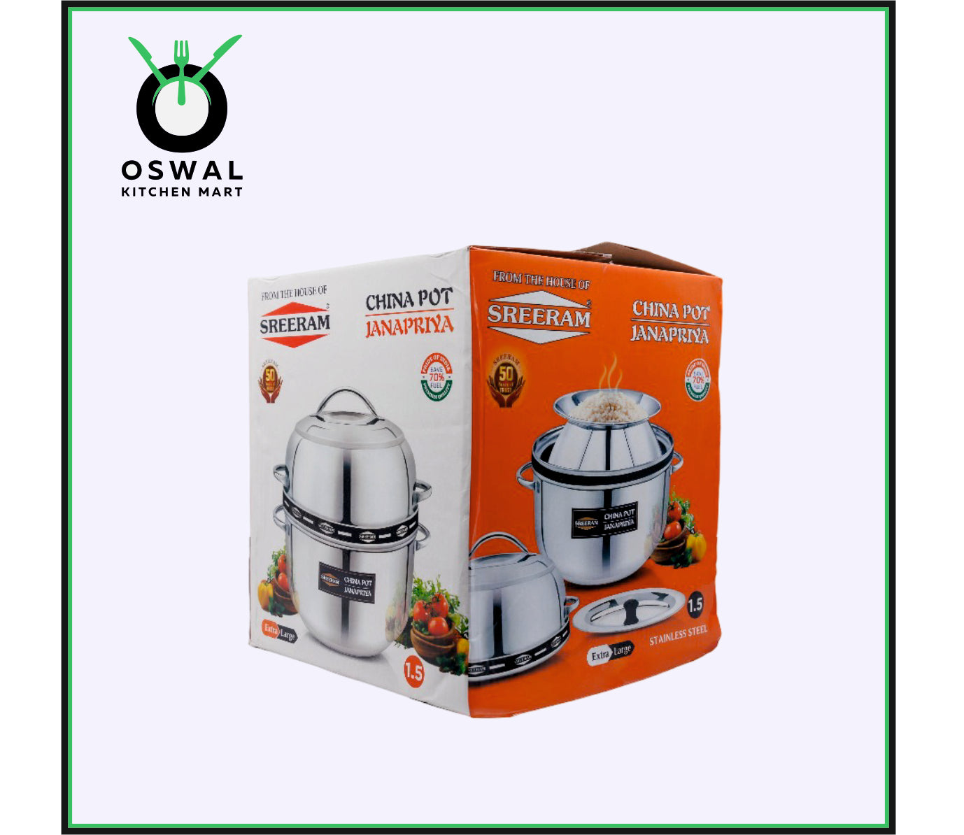 Sreeram Janapriya Stainless Steel Thermal Rice Cooker – 1.5 Kilogram (6 Paav) Double Layer Stainless Steel Thermal Cooker| Stainless Steel Steam Pot