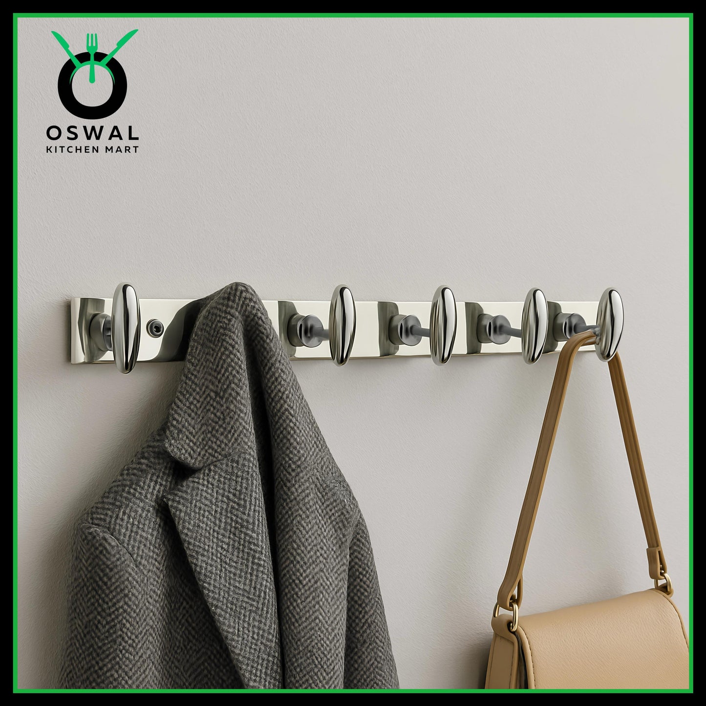 Stainless Steel Wall Mounted 6-Hook Hanger Rack (Pack of 1)