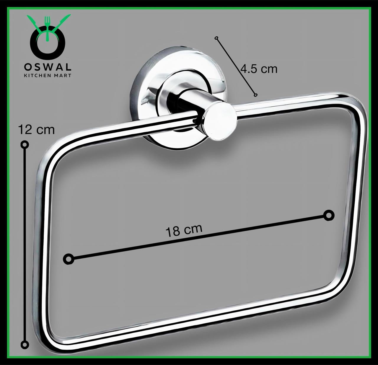 Stainless Steel Rectangular Towel Ring for Bathroom | Wall Mounted Napkin & Hand Towel Holder | Pack of 1