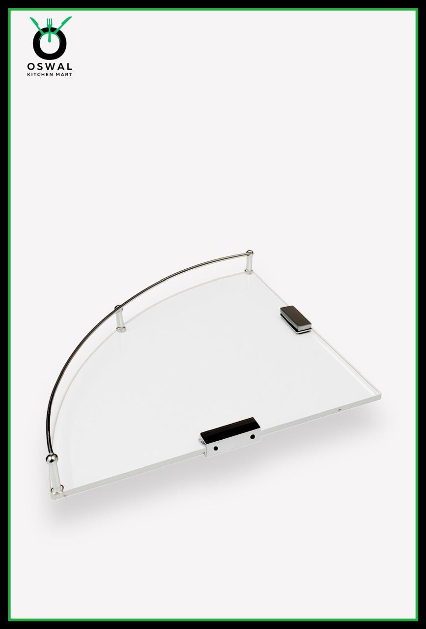 Chirag 12x12 Inch Clear Acrylic Corner Shelf with Stainless Steel Railing – Pack of 1