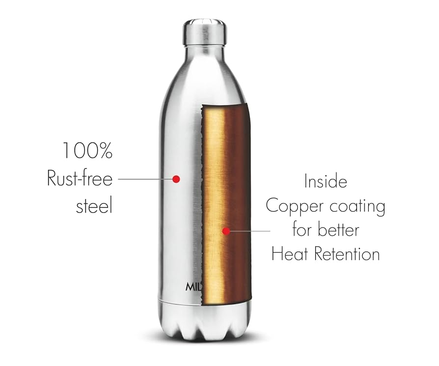 Milton Duo DLX 1800 Ml Thermosteel Water Bottle 1.8 Litre, 24 Hr Hot and Cold I Leak Proof Lid, ISI Certified I Vacuum Insulated I for Office, Gym, School